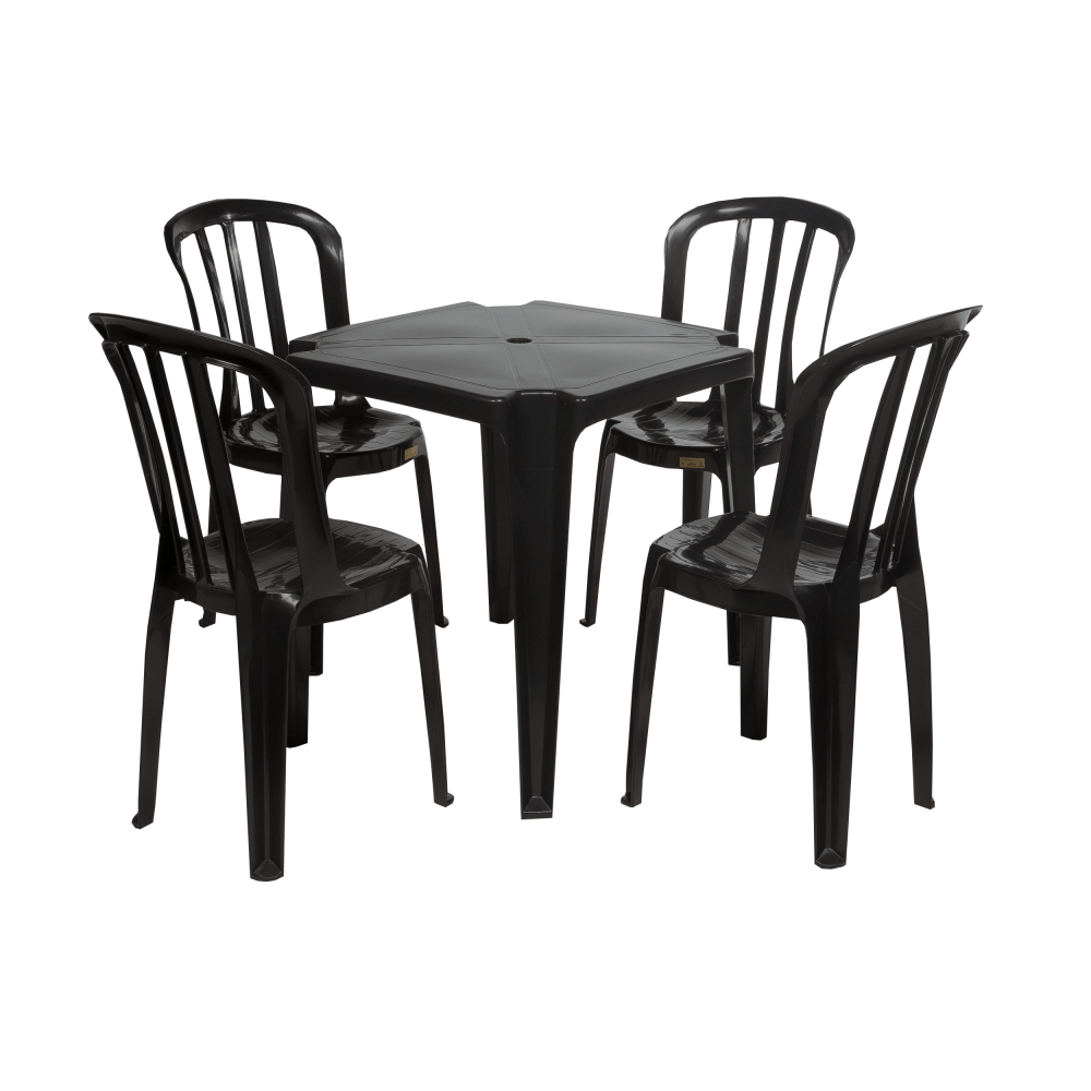 Conjunto de Mesa e Cadeiras de Plástico Preta